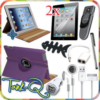   Cover Case Car Charger Accessory Bundle Kit For iPad 2 iPad 3