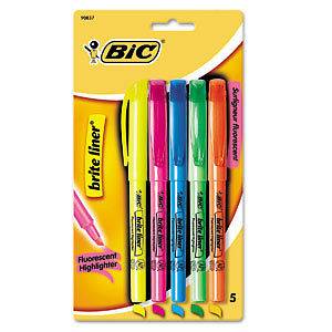 BIC Brite Liner Highlighter 5 Pack Bright Assorted NEW