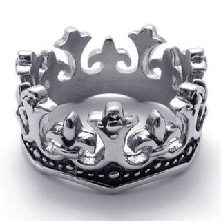 B20670 Silver Black Royal Crown Stainless Steel Mens Ring Size 8,9,10 