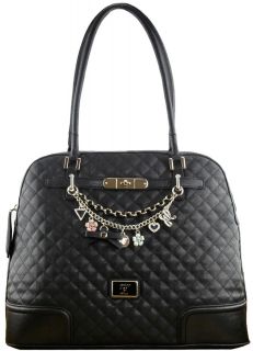   Womens Quilted Faux Leather Vintage Style Dome Satchel Bag Black