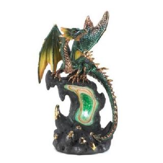 Emerald Jade Green Geode Dragon Lighted Statue Figurine Light Up