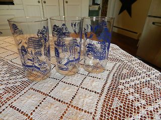 Vintage Blue Willow Glasses, set of three