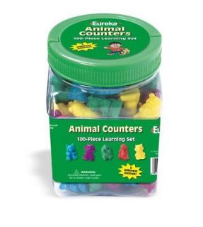 Eureka Tub Of Animal Counters 100 Count Dogs Bears Cats Alligators 