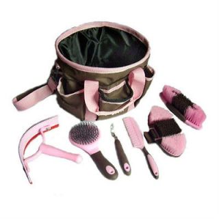Practical 6pcs New Horse Grooming Tools Kit Case Caring Bag pink 