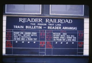 1966 Reader Railroad Schedule Sign @ Arkansas   Original 35mm 