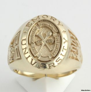 2001 Emory University Mens Class Ring   10k Yellow Gold Solid Back 