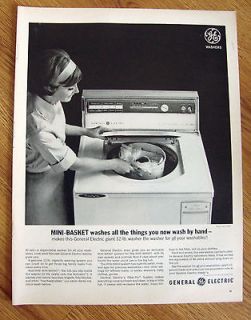 1963 GE General Electric Washer Machine Ad Mini Basket Washes