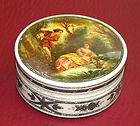 Antique French Ox Bone Pique Silver Snuff Box Hand Painted Miniature 