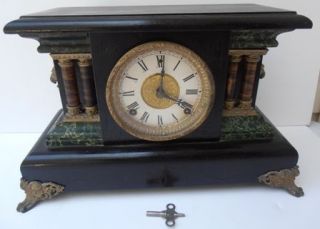 Antique Sessions 8 Day Faux Marble Shelf Mantel Clock with Key