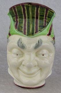 Antique Sarreguemines French Mojolica Pottery Face Puck/Jester Toby 