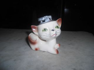 Vintage Artmark Japan Siamese Cat Kitten Table Lighter Unused Green 