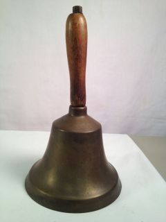 Antique~Brass~​8.5Teachers Desk Hand Bell~Wooden Handle~Heavy~L 