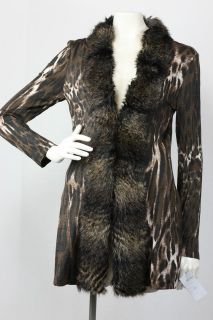 Alberto Makali Brown/Black Animal Print Faux Fur Cardigan XS S M L 