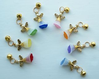Pet Collar Tag x 1   Dog or Cat Guardian Angel Gold Charm and Bell