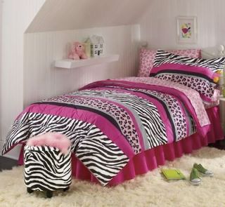   Wild Zebra Animal Print Safari Black White Pink Bed in a bag Set