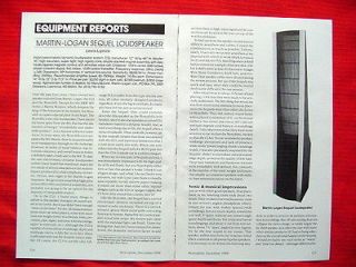 Martin Logan Sequel loudspeakers review Stereophile magazine 12/88