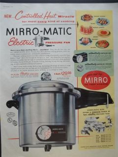 1955 Aluminum Mirro Matic Electric Pressure Pan Photo Vintage Print Ad