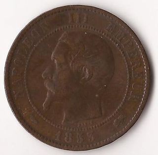 FRANCE 1853 D 10 Centimes Coin ~ Napoleon III Empereur ~ 1 3/16