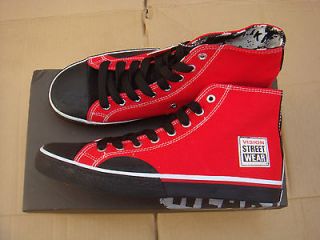 new SKATEBOARD RED/BLACK vision street wear CANVAS HI trainers UK size 