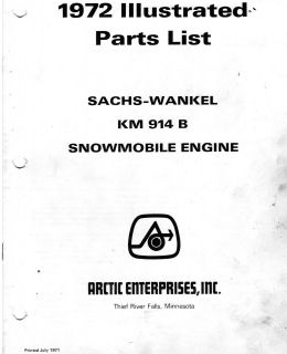 VINTAGE ARCTIC CAT SNOWMOBILE WANKEL ENGINE PARTS BOOK