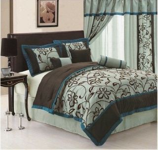 Bamboo nod Aqua Blue Teal Flock print Comforter Bedding set or window 