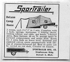 1954 Vintage Ad Sportrailer Tent Camping Trailers Detroit,Michigan