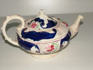 BEAUTIFUL VICTORIAN GAUDY WELSH LUSTRE PURPLE FLOWER ANTIQUE TEAPOT