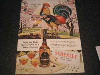 1946 Schenley Reserve Whiskey Ad Rooster Pink Flowering Trees 
