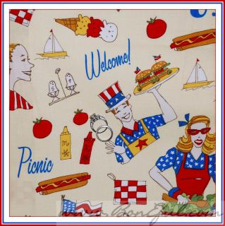   American Flag USA Picnic BBQ Ice Cream Antique Burger Hotdog VTG FQ