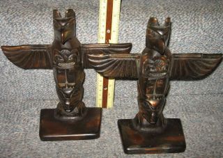 First Nations TOTEM POLE BOOK ENDS, BEUTIFULL PLATED METAL, 8x8 
