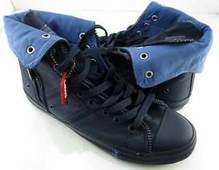 Levis Shoes Zip Ex Hi Canvas Zipper Navy Blue Sneakers Size 9.5 EUR 