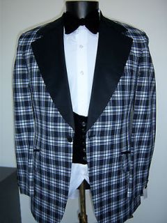 Vintage Tartan Plaid Tuxedo Jacket   black & white   43S & other sizes 