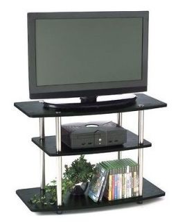 New 32 Inch 3 Tier TV Stand for Flat Screen Panel Black Shelves Wood 