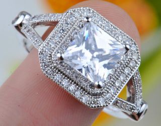 Carat 7mm Princess Cut With Micro Pave Russian CZ 925 sterling 