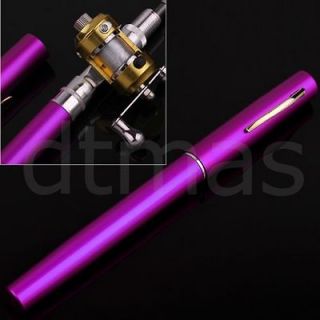 Purple Mini Pocket Aluminum Alloy Pen Fishing Rod Pole w/ Reel