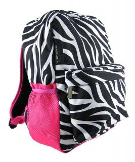 Black & White Zebra Stripe Print Backpack School Book Bag w Hot Pink 