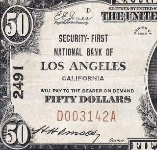   & Crisp VF 1929 $50 LOS ANGELES, CA National Note 