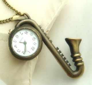 Modern Fashion bronze Saxophone model pocket watch charm chain 