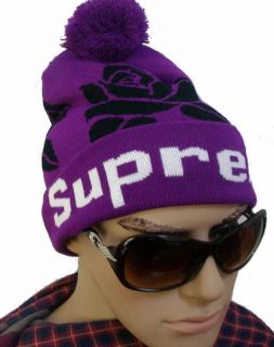 Hip Hop Unisex Supreme Rose Purple Beanies Winter keep warm knit wool 