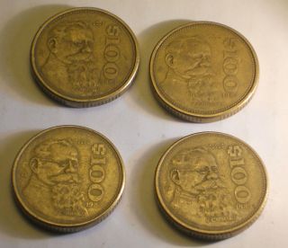Lot of 4 Mexico $ 100 Pesos 1984   1985 Mexican Coins