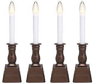   Lights Set of 4 BatteryOperated Window Candles w/ Timer BRASS DISPLAY