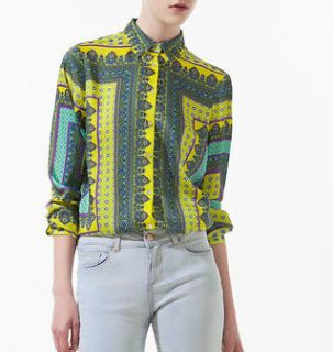ZARA BNWT YELLOW PRINTED BLOUSE SHIRT WITH SCARF SIZE M 2012 SOLD OUT
