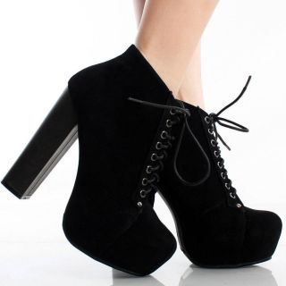 Ladies Platform Booties High Heels Faux Suede Shoes Womens Lace Up 