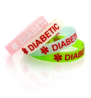 Diabetic Glow in the Dark Rubber Bracelets   Set of 4