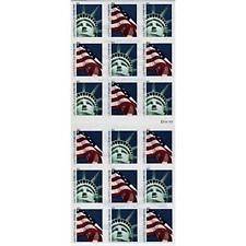 Sheets of 18 US Flag & Lady Liberty Forever stamps. (Total 90 stamps 