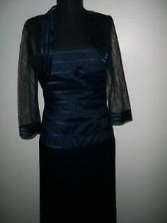 NWOT JS Collections Pleated Lace Gown & Bolero `Navy Color` Size 4