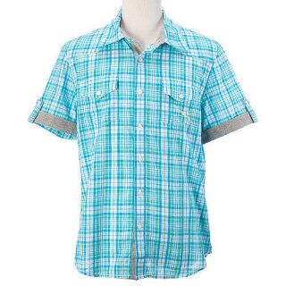 PUMA Jamaica Beach Mens Short Sleeve Shirt Sky Blue Plaid Asia Size 