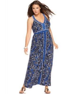 INC NEW Geometrics Blue Printed Empire Sleeveless Maxi Casual Dress 
