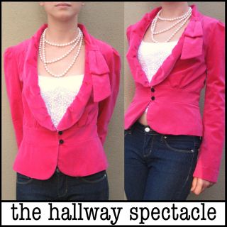 HOT Womens Pink Fuschia Blazer Jacket M Heart Lining Ruffle Lapel by 