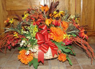 Thanksgiving Fall Wild Flowers Headstone Gravestone Saddle Basket 